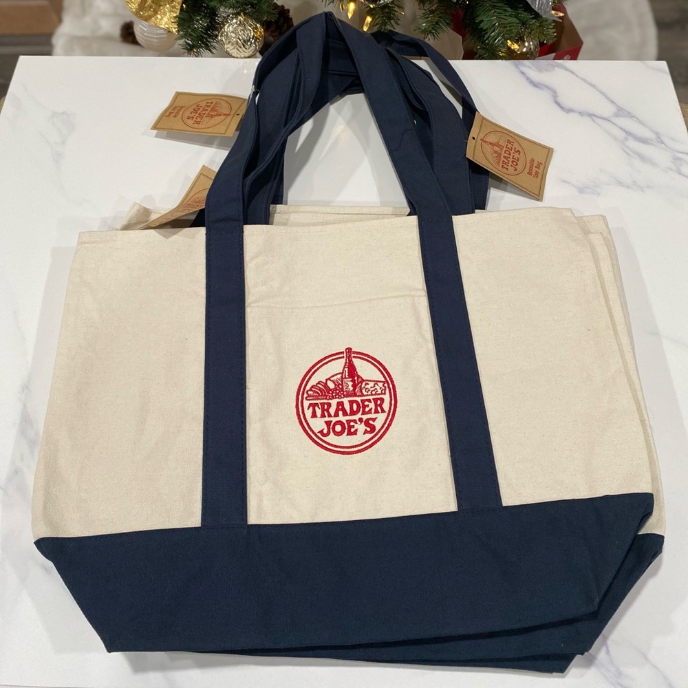 Trader Joe's Navy and Cream Tote Bag